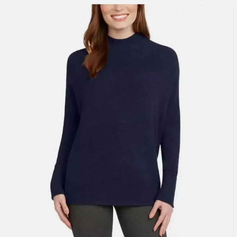 Matty m ladies mock neck ribbed tunic Heather Midnight Blue L